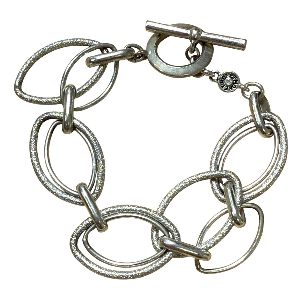 Monet Link Bracelet‎ Silver Textured Oval Rings Toggle Closure